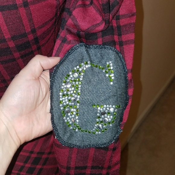 Red Plaid Elbow Patch Top Size S NWT - Picture 3 of 6